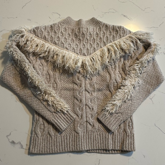 Amur Ulla Fringe Sweater Wool Size Medium Oatmeal - Picture 5 of 7